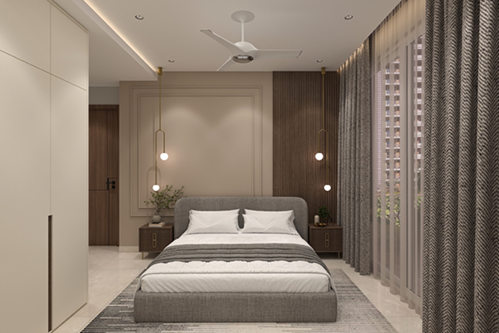 Second bedroom with laminated wooden flooring at Horizon Floors Sector 93