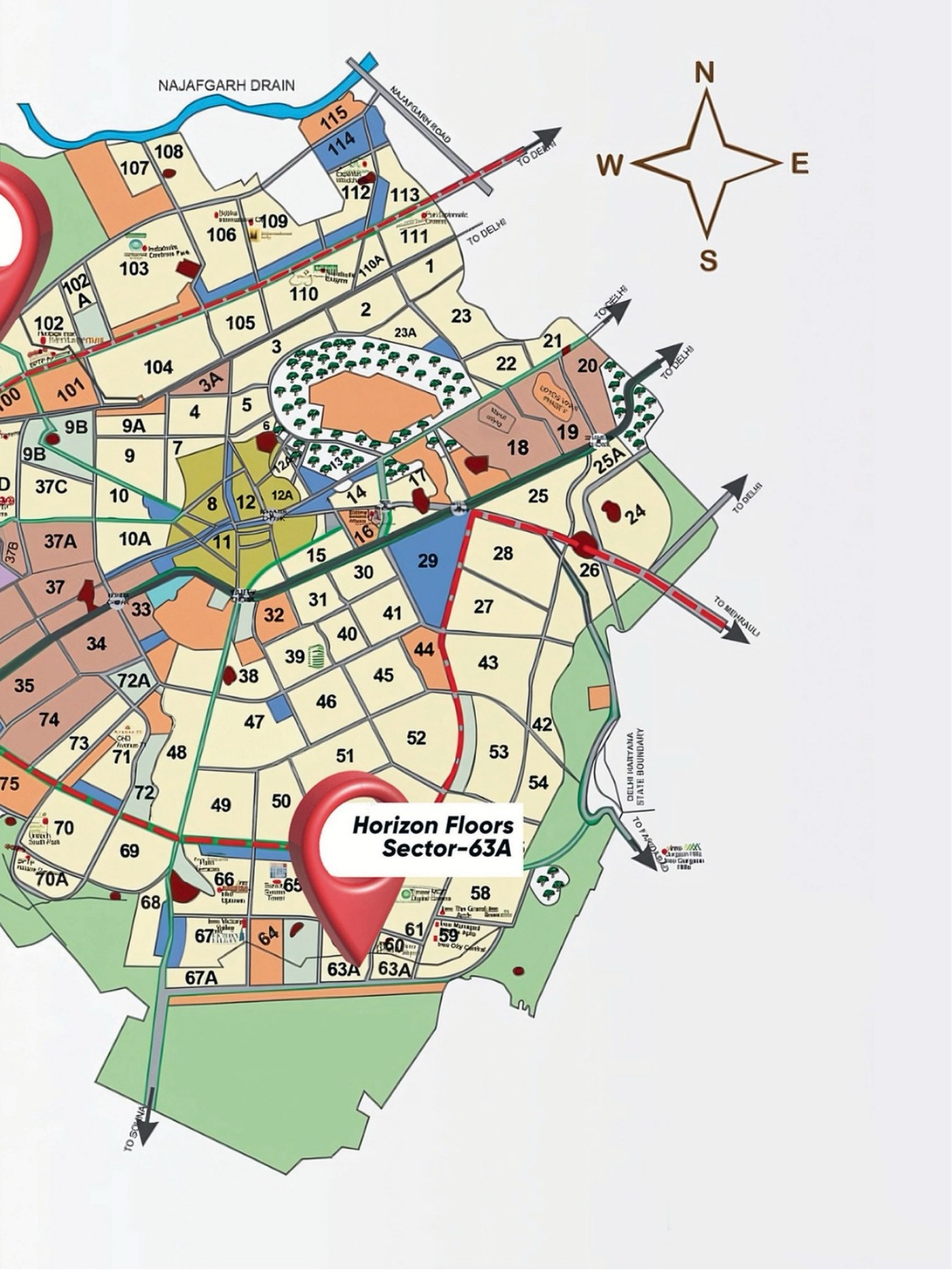 Locality map showing Horizon Floors Sector 63A within Gurugram