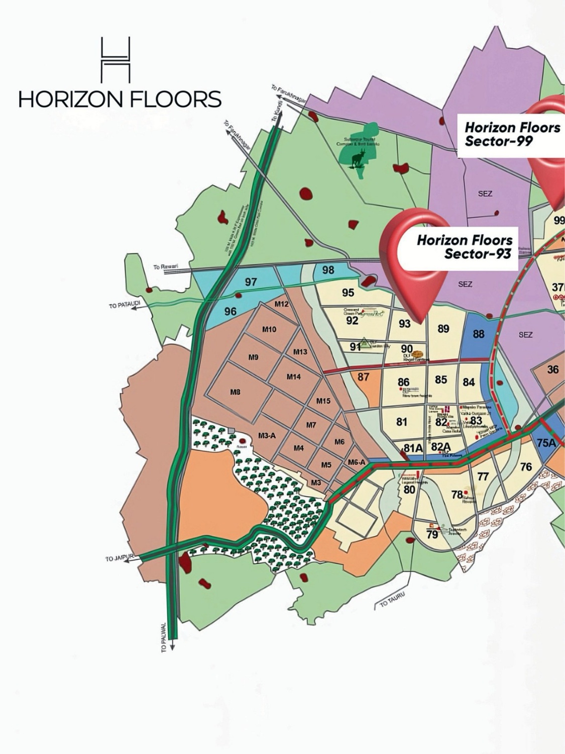 Locality map showing Horizon Floors Sector 99A within Gurugram